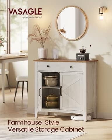 VASAGLE LIRY Collection - Buffet Cabinet, Coffee Bar Cabinet with a Drawer, Adjustable Shelf, Sideboard Storage with Cable Hole, Drawer Divider, Rustic White and Honey Brown UBBK341W01 - Image 4
