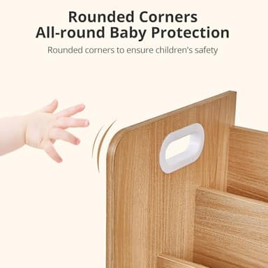 VECELO Wooden Children’s Bookshelf - Kids Book Organizer with 3-Tier Display and 2-Tier Storage Compartments, Easy-to-Access Toddler Bookcase for Playroom, Bedroom, or Nursery - Teak - Image 12