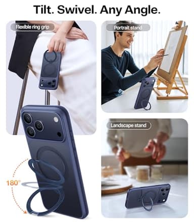 TORRAS Ostand Magnetic for iPhone 17 Pro Case, Fit for MagSafe, 3X Military Drop Protection, Camera Control, Slim Phone Case for iPhone 17 Pro with Kickstand, Translucent Matte Cover 6.3", Deep Blue - Image 2