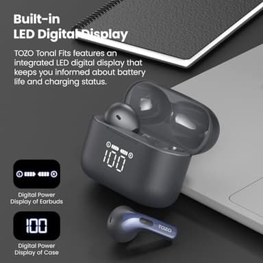 TOZO T21 Wireless Earbuds Bluetooth 5.3 in Ear Headphones Dual Mic Call Noise Cancelling IPX8 Waterproof 44H Playback Stereo Sound with LED Display Wireless Charging Case 32 EQs via APP Blue - Image 2