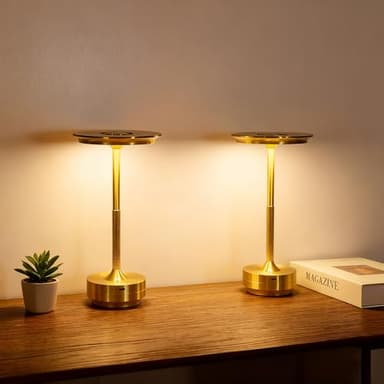 LUSHARBOR Cordless Table Lamp, 5200mAh Rechargeable Battery Operated Desk Lamp, 3-Color Stepless Dimming Touch LED Bedside Light for Restaurant Bedroom Gold-2Pack - Image 3