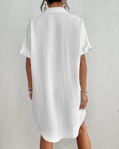 Bsubseach Women Swimsuit Coverup Shirt Dress Button Down Bathing Suit Cover Up Beachwear White M - Image 5