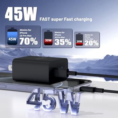 QZIIW Super Fast Samsung Charger Type C,45W Dual Port USB C Fast Charger Block [2-Pack] & Extra Long 60W 3/6/10/10FT USB C Cable - PD Quick Charging 3.0 For Samsung Galaxy S25 Ultra/S24+/S23 iPhone 16 - Image 2