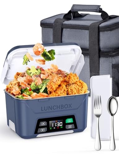 Docusvect Rechargeable Heated Lunch Box for Men, 1.3L Cordless Electric Lunch Box for Adults with Scheduled Heating, Portable Food Warmer with Large Bag, Cutlery, Removable Divider - Image 1