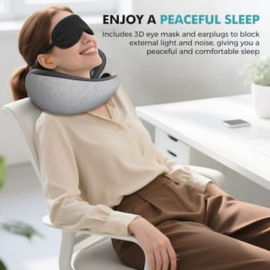 FIOGIKO Travel Neck Pillows for Airplanes - 360° Ergonomic Memory Foam Travel Pillow - Relief Neck Pain with Breathable Support for Long Flights, Car, Train & Office Use - Adults & Kids - Image 6