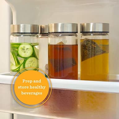 Juice Bottles - 4 Pack Wide Mouth Glass Bottles with Lids - for Juicing, Smoothies, Infused Water, Beverage Storage - 16oz, BPA Free, Stainless Steel Lids, Leakproof, Reusable, Borosilicate - Image 8