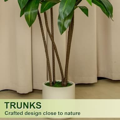 VIVATREES 5FT Tall Faux Dracaena Tree with White Tall Planter, Artificial Plants with Natural Wood Trunk and Lifelike Leaves for Home Office Decor, Green - Image 7