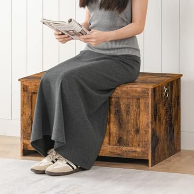 HOOBRO Storage Bench, 29.5" Retro Wooden Storage Chest, Wooden Storage Trunk, Toy Chest with Lift Top, Multifunctional Entryway Organizer, for Entryway, Living Room, Rustic Brown FG751CW01 - Image 9