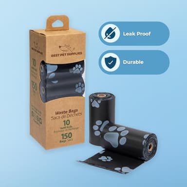 Best Pet Supplies Dog Poop Bags (150 Bags) for Waste Refuse Cleanup, Doggy Roll Replacements for Outdoor Puppy Walking and Travel, Leak Proof and Tear Resistant, Thick Plastic - Black - Image 3