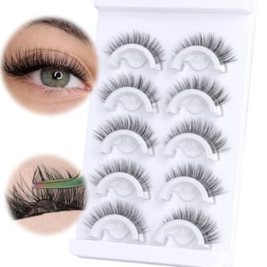 Self Adhesive Eyelashes Short 8-14mm Natural Self Adhesive Lashes No Glue Needed Invisible Band Reusable Press On Lashes without Eyeliner Cat Eye Pre Glued Mink Lashes 5 Pairs False Lashes by YDAGKH - Image 7