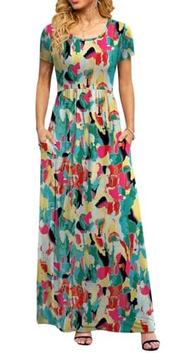 DB MOON Womens 2025 Casual Summer Plus Size Maxi Dresses Short Sleeve Empire Waist Long Dress with Pockets(Color Mix, 2XL) - Image 2