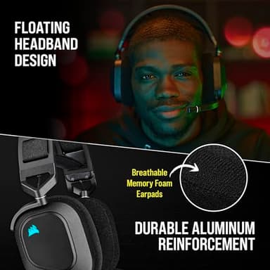 CORSAIR HS80 RGB WIRELESS Multiplatform Gaming Headset - Dolby Atmos - Lightweight Comfort Design - Broadcast Quality Microphone - iCUE Compatible - PC, Mac, PS5, PS4 - Black - Image 4