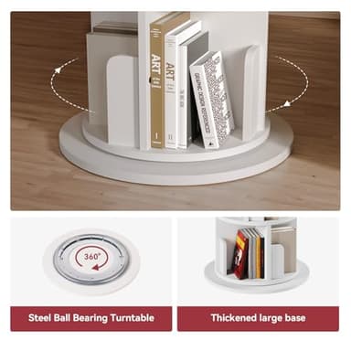 MXV Rotating Bookshelf, 360 Display 5 Tier, Small Corner Bookshelf for Small Space, Floor Standing Bookcase Storage Rack, Wood Narrow Book Shelf Organizer for Bedroom, Living Room, White - Image 5