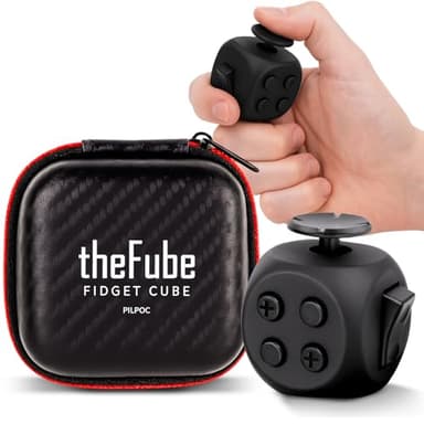 PILPOC theFube Fidget Cube, 6-Sided Stress Relief Infinity Cube for Adults & Kids, Boosts Concentration, Mindfulness Aid, Silent & Audible Modes, Includes Carry Case for Portability (Midnight) - Image 1
