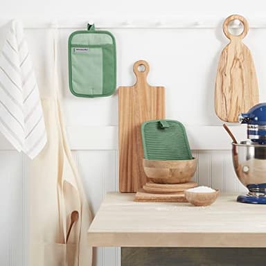 KitchenAid Beacon Two-Tone Non-Slip Pot Holder Set, Pistachio/Graphite Green, 7"x10", 2 Piece - Image 2