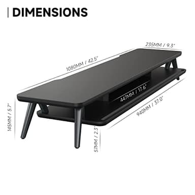 Fenge Dual Monitor Stand, Monitor Stands Riser for 2 monitors, 42.5 Inch Wood Desk Shelf with Storage Organizer and Cable Management for Office Desk Accessories - Image 2