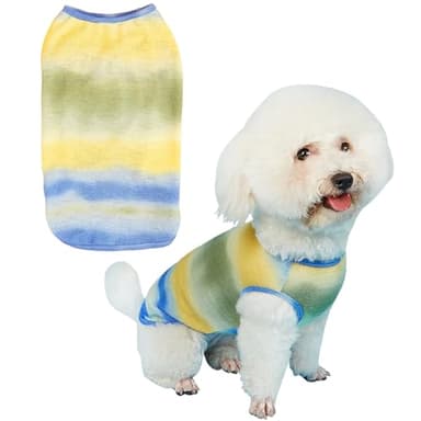 Dog Yellow Tie-dye Sleeveless T-Shirt Spring and Summer Thin Cotton Puppy Dog Clothes Cute Tie-dye Printed Vest(Small Yellow) - Image 1