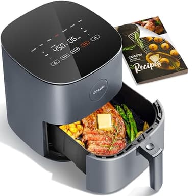 COSORI Air Fryer Pro 9-in-1, Compact 5QT, 450℉: Half Time & Chef-Grade Cook, One-Wipe Clean Glass Panel, 130+ In-App Recipes with Nutritional Info, Nonstick & Dishwasher-Safe Basket, Ceramic, Gray - Image 1