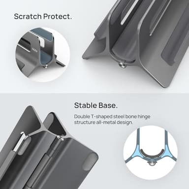 SODI Vertical Laptop Stand for Desk, Gravity Auto Lock MacBook Stand, Aluminum Laptop Holder Vertical Compatible with MacBook Pro, Air, Tablet, Space-Saving Organize Work & Home Office, Gray - Image 7