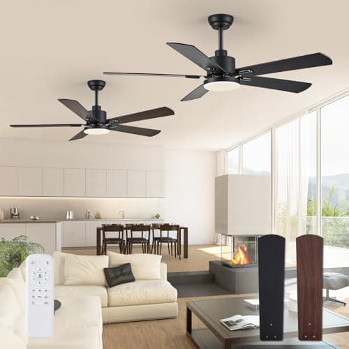 ZMISHIBO 2 Pack 52" Ceiling Fans with Lights, Black Modern Ceiling Fan with Remote, Farmhouse Indoor Ceiling Fan with Dual Finish Blades, Quiet & Strong Motor, Bright LED Light. - Image 1