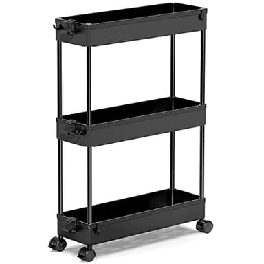 SPACEKEEPER Slim Rolling Storage Cart, 3 Tier Bathroom Storage Organizer Laundry Room Utility Cart Mobile Shelving Unit, Multi-Purpose for Kitchen Office Bathroom Laundry Narrow Places, Black - Image 1