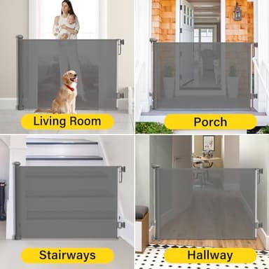 Babepai Retractable Baby Gates for Stairs, Dog Gates for Doorways, Mesh Baby Gate Extends to 54" Wide 34" Tall, Pet Gate Indoor Use for Hallways, Porch, Patio, Outdoor - Gray - Image 6