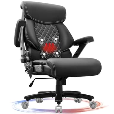 BOSMILLER Big and Tall Office Chair 650lbs for Heavy People with Massage and Heating, Adjustment Lumbar Support Heavy Duty Leather Executive Office Chair with Quiet Wheels - Image 1