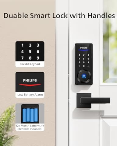 Philips Smart Lock with Handles, Keyless Entry Door Lock Set, Smart Door Lock with 2 Level Handles, Digital Keypad Deadbolt for Front Door, App Fingerprint PIN Code Unlocking, Auto Locking - Image 8
