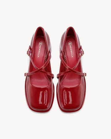 NEWBELLA Women's Mary Jane Shoes Chunky Block Heel Wedding Dress Shoes for Women Low Heels Close Rounded Toe Pumps (Red, Adult, Women, 7, Numeric, US Footwear Size System, Medium) - Image 5