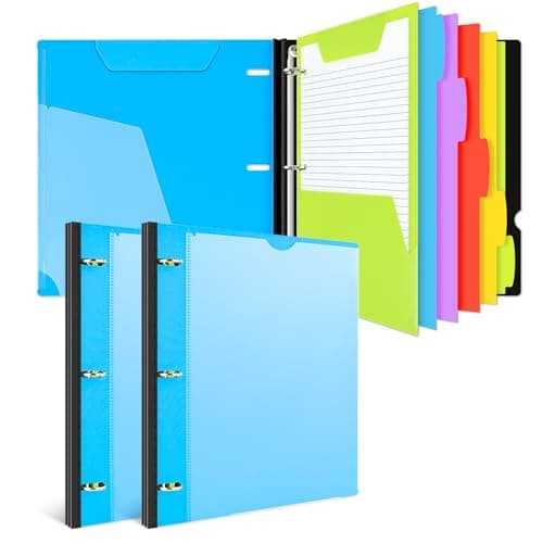 INFUN All-in-one Telescoping Binder Notebook - 2PCS, Refillable 3 Ring Notebook Binder with 1 Plastic Movable Pocket Folder,5 Plastic Subject dividers and Graph Paper and College Ruled Paper - Blue - Image 1