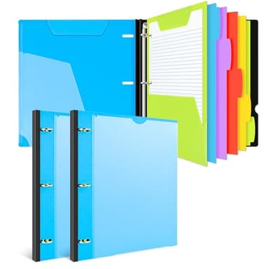 INFUN All-in-one Telescoping Binder Notebook - 2PCS, Refillable 3 Ring Notebook Binder with 1 Plastic Movable Pocket Folder,5 Plastic Subject dividers and Graph Paper and College Ruled Paper - Blue - Image 1