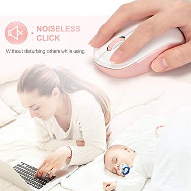 seenda Wireless Mouse, 2.4G Noiseless Mouse with USB Receiver Portable Computer Mice for PC, Tablet, Laptop, Notebook - Pink & White - Image 2