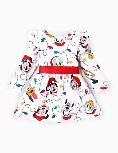 Disney Minnie Mouse Mickey Mouse Toddler Girl Dress Christmas Full Print Bow Tie Long-Sleeve Tutu Dresses Christmas Birthday Gift Red White 2T - Image 2