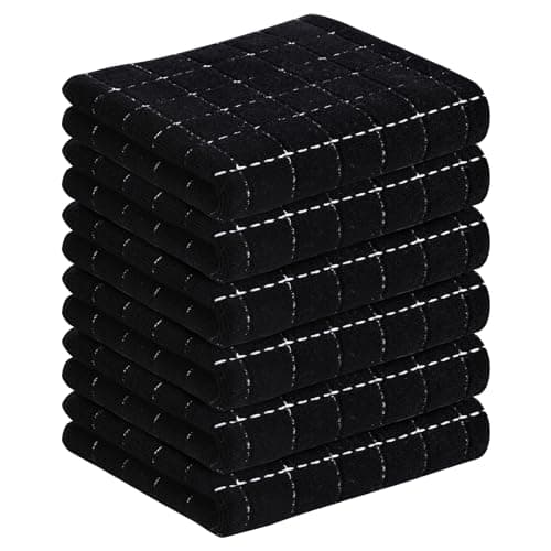 Homaxy 100% Cotton Terry Kitchen Towels(Black, 13 x 28 inches), Checkered Designed, Soft and Super Absorbent Dish Towels, 6 Pack - Image 1