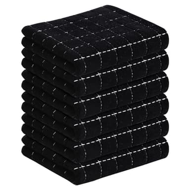 Homaxy 100% Cotton Terry Kitchen Towels(Black, 13 x 28 inches), Checkered Designed, Soft and Super Absorbent Dish Towels, 6 Pack - Image 1