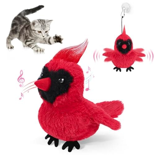 AIPERRO Flapping Cardinal Cat Toys, Interactive Cat Exercise Toy with Lifelike Bird Chirp, USB Rechargeable Automatic Cat Kicker Catnip Toys for Bored Indoor Adult Cats Kittens - Image 1