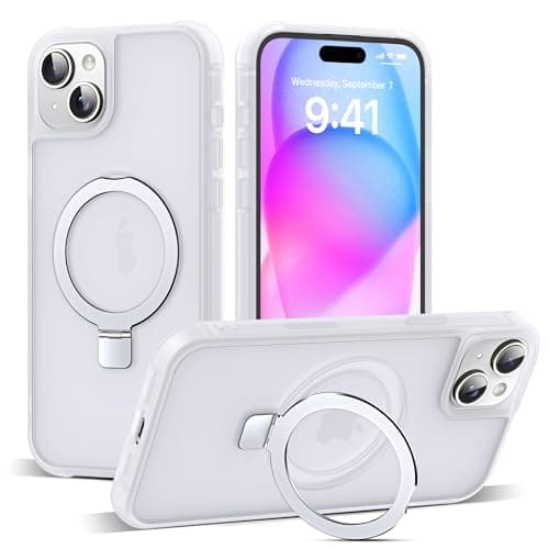 SKYLMW Compatible with iPhone 15 Plus Case with Invisible Magnetic O-Ring Stand Military-Grade Phone Case for iPhone 15 Plus 6.7" [Compatible with Mag-Safe][Great Grip Feeling],Translucent - Image 1