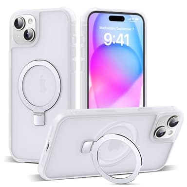 SKYLMW Compatible with iPhone 15 Plus Case with Invisible Magnetic O-Ring Stand Military-Grade Phone Case for iPhone 15 Plus 6.7" [Compatible with Mag-Safe][Great Grip Feeling],Translucent - Image 1