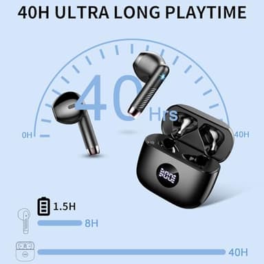 Wireless Earbuds, Bluetooth Headphones 5.4 HiFi Stereo, in Ear Earphones with 4 ENC Noise Cancelling Mics, 40H Playtime Ear Buds with Mini Case, IP7 Waterproof Headset with LED Display, USB C Charging - Image 4