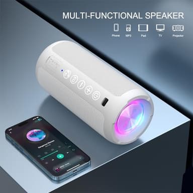 Ortizan Portable Bluetooth Speaker: IPX7 Waterproof, 24W Loud Sound, Deep Bass, Bluetooth 5.3, LED Lights, Wireless Stereo Pairing, 30H Playtime, for Home/Outdoor/Party/Beach, Birthday Gift (White) - Image 5
