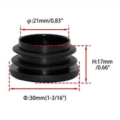 Flyshop Black Furniture Chair Leg Blanking End Caps 30 mm, 1-3/16" OD Hard Plastic Round Ribbed Tube Inserts Plugs Floor Protectors 10 PCS - Image 2