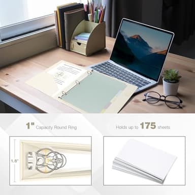 Ospelelf Vintage Hardcover 3 Ring 1 inch Leather Binder, Professional Binders Organizer Suitable for Letter Size Documents, Binder Dividers with Tabs, Beige - Image 3