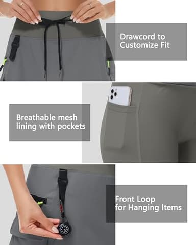 MIVEI 20" Women's Hiking Cargo Skorts Skirts with Zipper Pockets Knee Length Golf Tummy Control Quick Dry Long Skort Dark Gray - Image 4