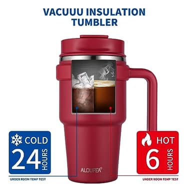 ALOUFEA 20 oz Insulated Coffee Mug Tumbler with Handle, Stainless Steel Travel Mug Tumbler with Lid and Straw,Double Wall Vacuum Leak Proof Ice Coffee Thermal Cup, Red - Image 4