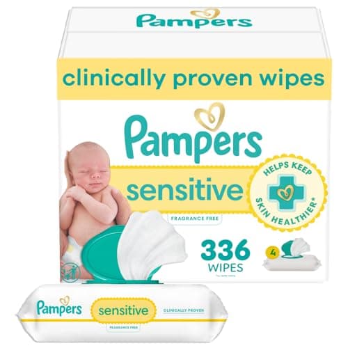 Pampers Baby Wipes, Sensitive, Water Based Wipe, Clinically Proven, Hypoallergenic, and Unscented for Babies, 336 Wipes Total (4 Flip-Top Packs) - Image 1