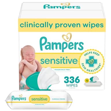 Pampers Baby Wipes, Sensitive, Water Based Wipe, Clinically Proven, Hypoallergenic, and Unscented for Babies, 336 Wipes Total (4 Flip-Top Packs) - Image 1