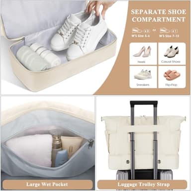 ETRONIK Gym Bag for Women, Personal Item Travel Bag with Shoes Compartment, Weekender Overnight Duffel Bag with Wet Pocket & USB Charging Port, Carry On Bag for Women, Travel, Gym, Weekend (Beige) - Image 4