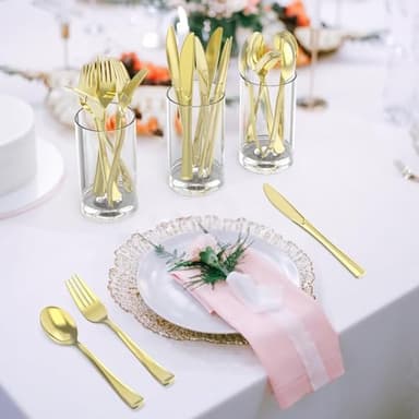 100 Count Heavy Duty Gold Plastic Forks Disposable, BPA-Free, Heat Resistant, Solid and Durable Premium Plastic Disposable Forks for Party Supply - Image 5