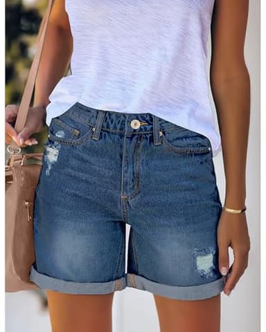 luvamia Women's Casual Ripped Denim Shorts High Rise Summer Destoryed Jeans Shorts After Dusk Blue Size X-Large - Image 3