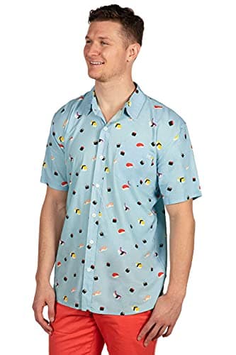 Tipsy Elves Blue Sushi Hawaiian Shirts for Men - Casual Beach & Summer Party Shirts for Men - Stretch Fabric with Modern Fit - Fun Design for Parties & Vacation - Medium - Image 2